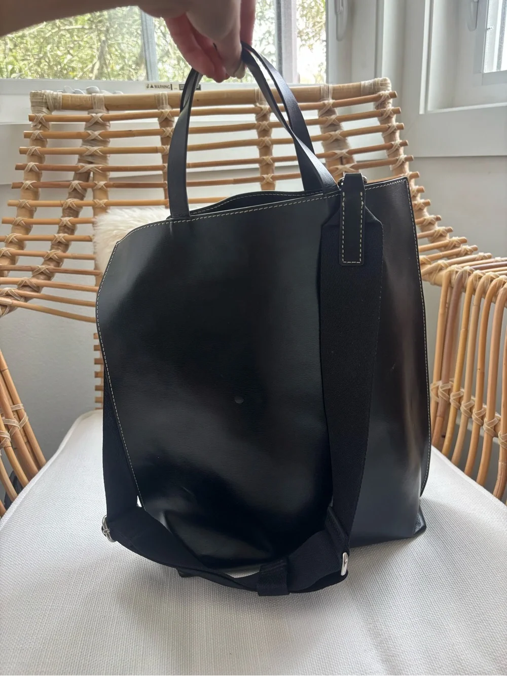 Ganni Black Leather Tote Laptop Bag